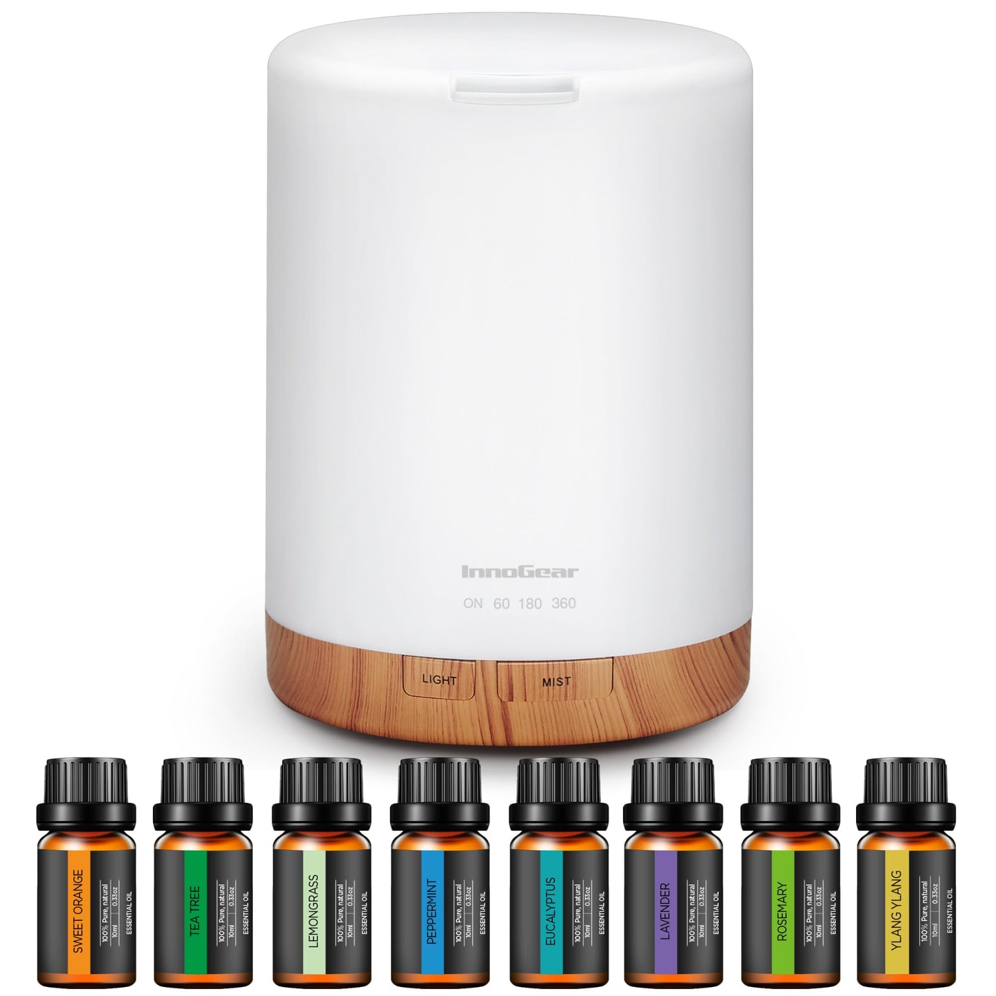 InnoGear Aromatherapy Diffuser & 8 Essential Oils Set – 300ml Ultrasonic 5-in-1 Diffuser, Yellow
