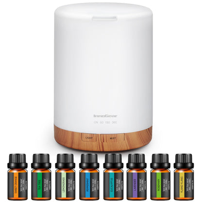 InnoGear Aromatherapy Diffuser & 8 Essential Oils Set – 300ml Ultrasonic 5-in-1 Diffuser, Yellow