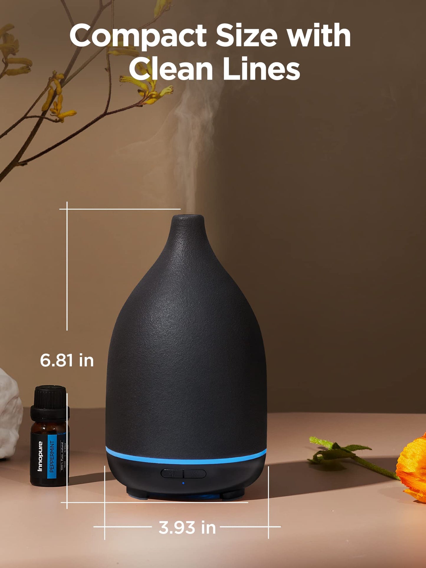 InnoGear Ceramic Diffuser 150ML – Ultrasonic Humidifier, 2 Mist Modes, Auto Off, Black