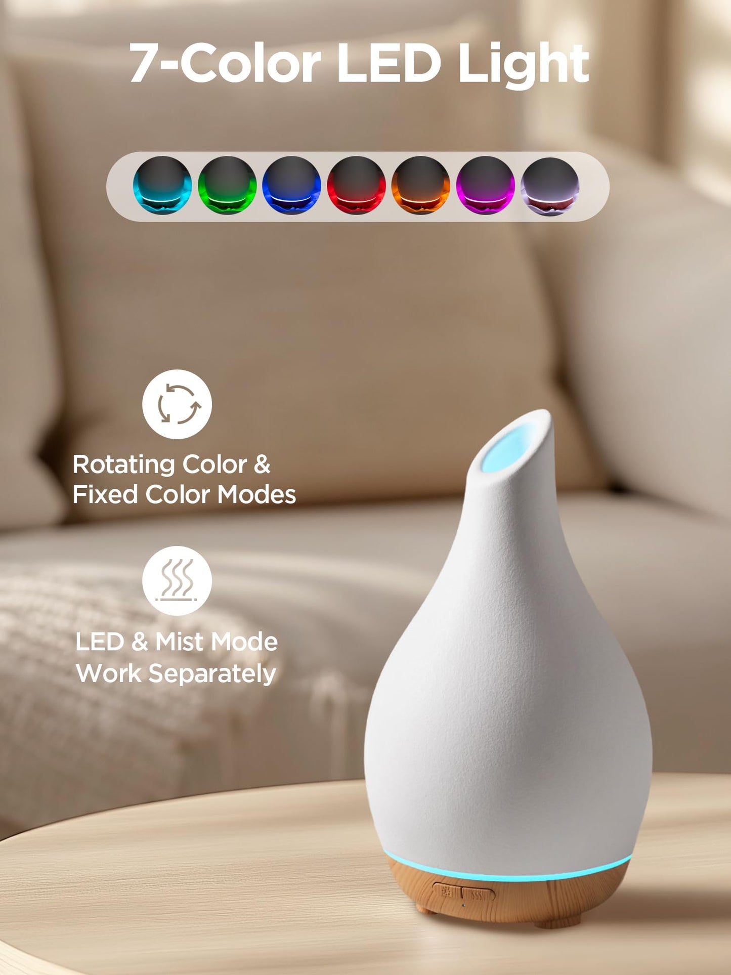 InnoGear 150ml Ceramic Diffuser | White Vase-Shaped Ultrasonic Essential Oil Diffuser