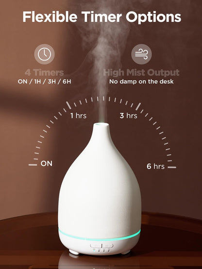InnoGear Oil Diffuser 300ML Ceramic Diffuser - 4 Timers, Auto Off, Ultrasonic Cool Mist, White Base