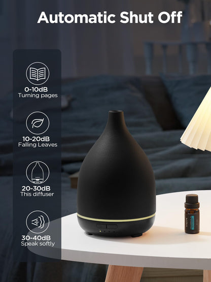 InnoGear 300ML Ceramic Oil Diffuser – Ultrasonic Aromatherapy Humidifier, 4 Timers, Auto-Off, Black
