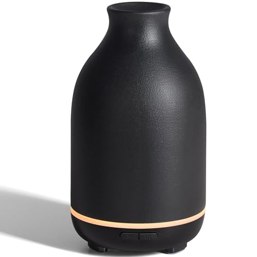InnoGear 150ml Ceramic Essential Oil Diffuser – Handcrafted Ultrasonic Diffuser, 2 Mist Modes, Auto Off, Black