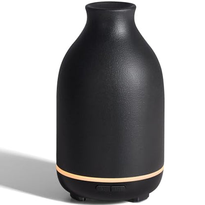 InnoGear 150ml Ceramic Essential Oil Diffuser – Handcrafted Ultrasonic Diffuser, 2 Mist Modes, Auto Off, Black