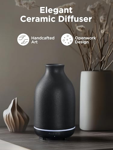 InnoGear 150ml Ceramic Essential Oil Diffuser – Handcrafted Ultrasonic Diffuser, 2 Mist Modes, Auto Off, Black