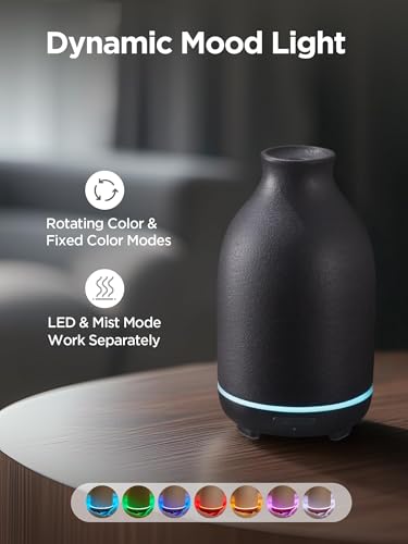 InnoGear 150ml Ceramic Essential Oil Diffuser – Handcrafted Ultrasonic Diffuser, 2 Mist Modes, Auto Off, Black