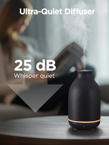 InnoGear 150ml Ceramic Essential Oil Diffuser – Handcrafted Ultrasonic Diffuser, 2 Mist Modes, Auto Off, Black