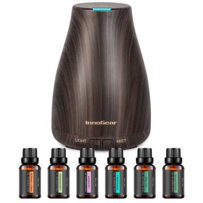 InnoGear Essential Oil Diffuser with Oils – 100ml Gift Set (Dark Wood Grain)