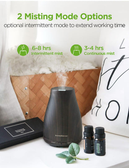 InnoGear Essential Oil Diffuser with Oils – 100ml Gift Set (Dark Wood Grain)