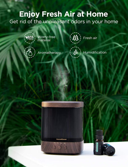 InnoGear 300ml Diffuser | Ultrasonic Essential Oil Humidifier with 4 Timers & Color Lights (Dark)