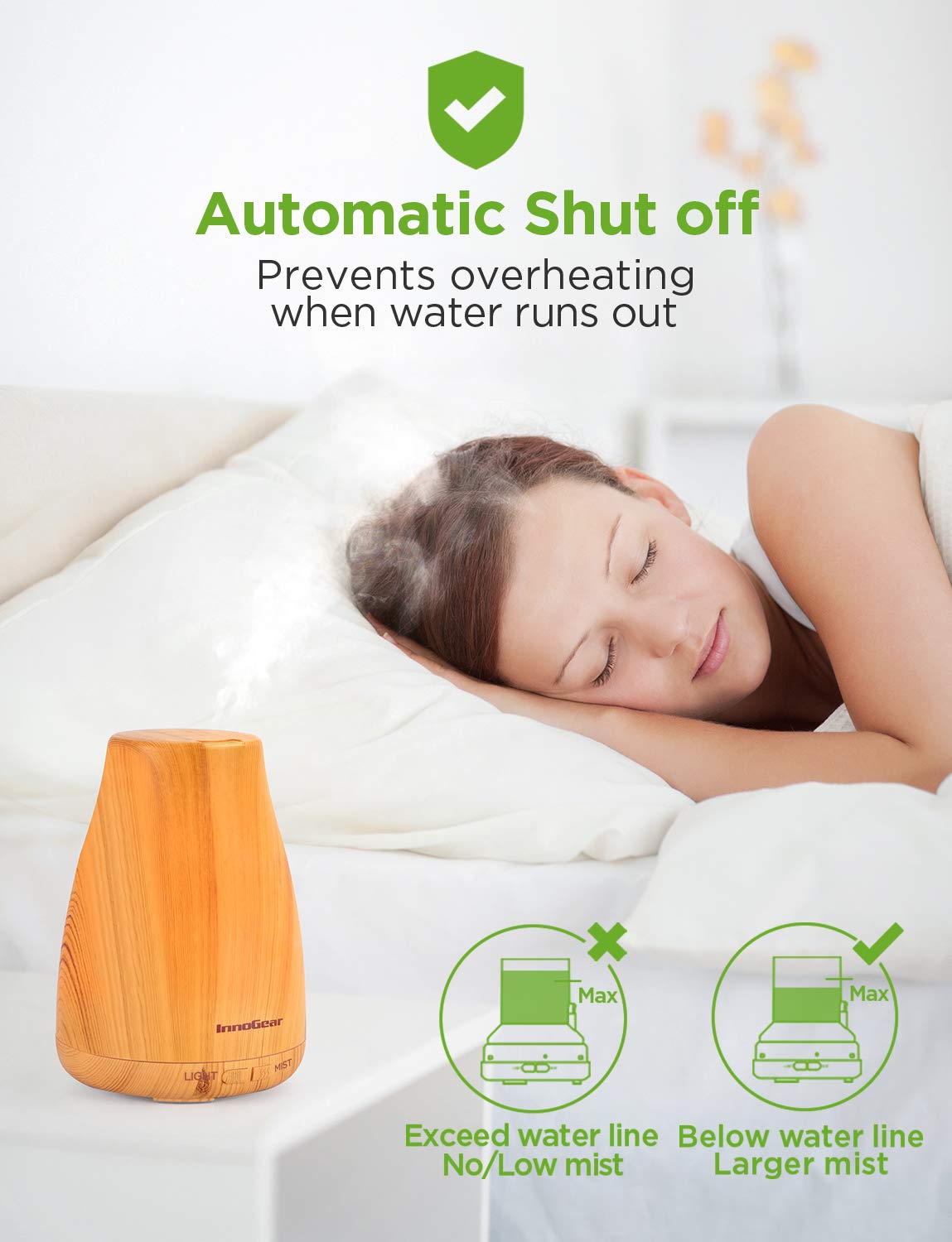 InnoGear Essential Oil Diffuser – Ultrasonic Humidifier, 7-Color LED, 2 Mist Modes, Auto Off, Yellow