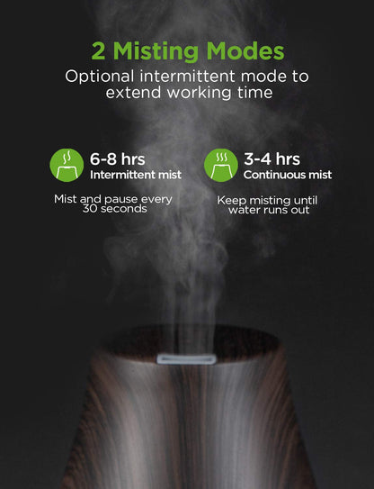 InnoGear Essential Oil Diffuser – Ultrasonic Diffuser for Home Aromatherapy, 7-Color LED, Auto Off, 2 Mist Modes, Brown