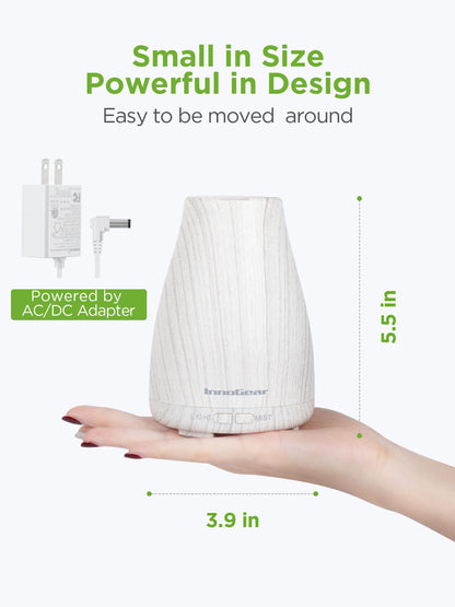 InnoGear Essential Oil Diffuser | Ultrasonic Humidifier for Home Aromatherapy | 7-Color LED, 2 Mist Modes, Auto Off | White & Grey