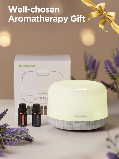 InnoGear 500ml Aromatherapy Diffuser + 10 Essential Oils Set – White, Remote, Auto-Off