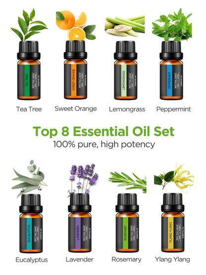 InnoGear Aromatherapy Diffuser & 8 Essential Oils Set – 300ml Ultrasonic 5-in-1 Diffuser, Yellow