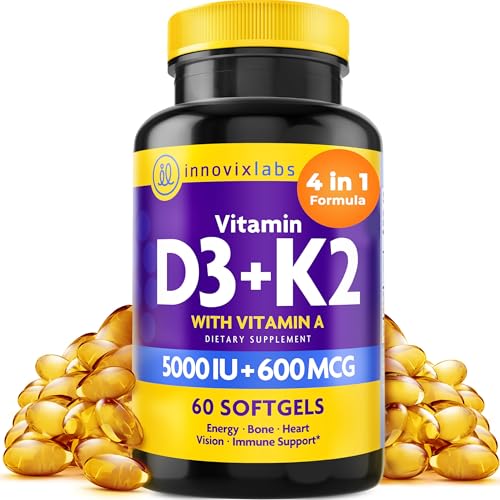 InnovixLabs Vitamin D3 K2 5000 IU + 600 mcg K2 MK4/MK7 - 60 Softgels