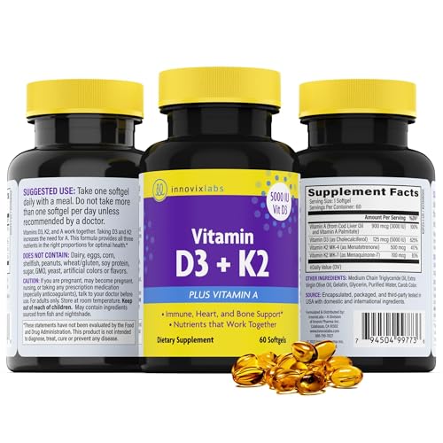 InnovixLabs Vitamin D3 K2 5000 IU + 600 mcg K2 MK4/MK7 - 60 Softgels