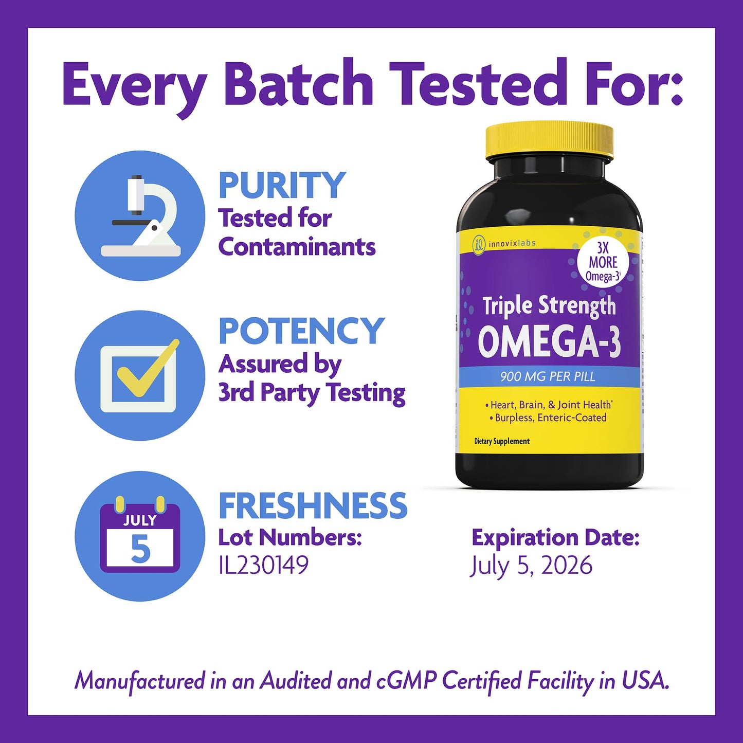InnovixLabs Triple Strength Omega-3 900 mg EPA/DHA | Burpless, 200 Softgels