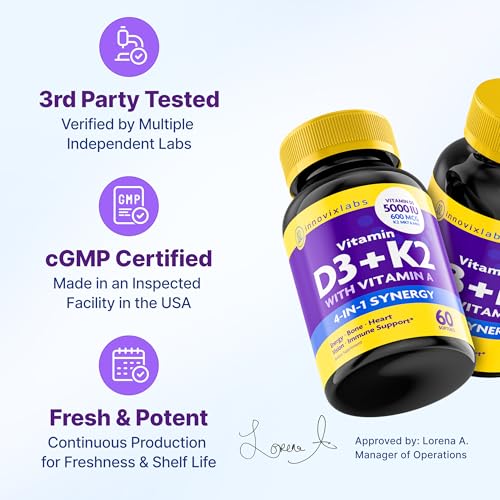 InnovixLabs Vitamin D3 K2 5000 IU + 600 mcg K2 MK4/MK7 - 60 Softgels