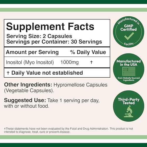 Inositol 1000mg Capsules (Myo-Inositol) for Women's Health – Double Wood, Pack of 2