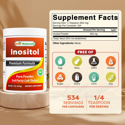 Best Naturals Pure Inositol Powder (Vitamin B8) – 1 lb