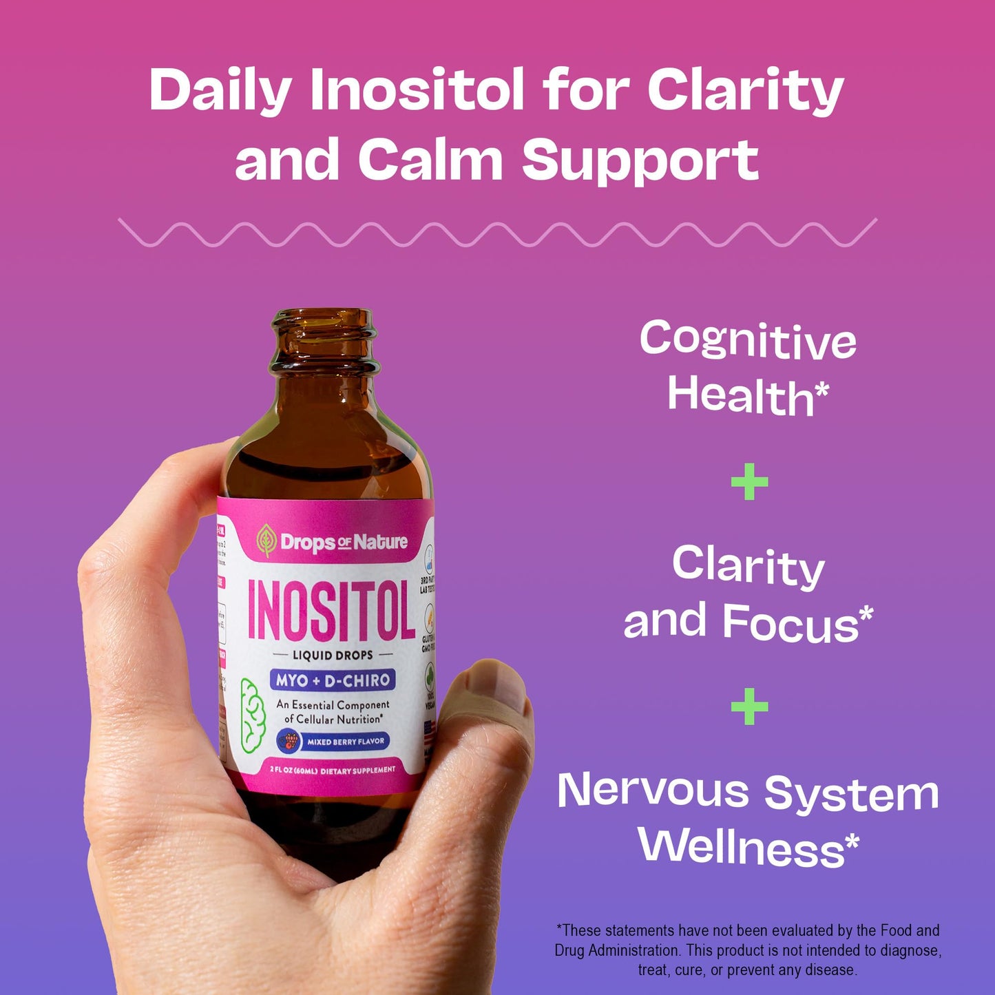Inositol Supplement for Women – Pure Myo-Inositol & D-Chiro Inositol, Vegan Berry Drops 60ml