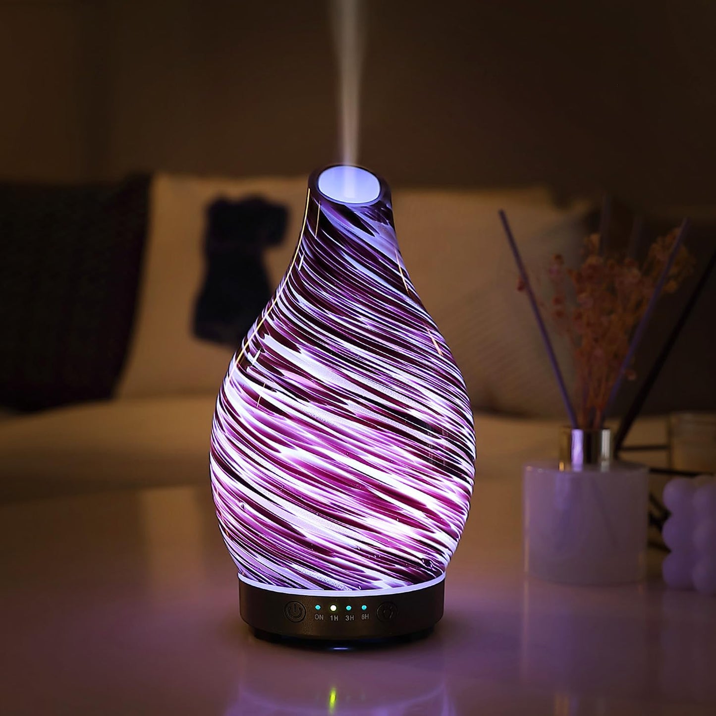 INRORANS Aromatherapy Diffuser Vase – Art Glass Ultrasonic Humidifier with Night Light