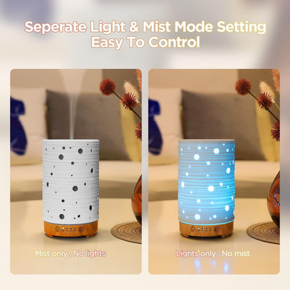 INRORANS Ceramic Aromatherapy Diffuser – Ultrasonic Stone Diffuser with Intermittent Mist & 7-Color LED Night Light