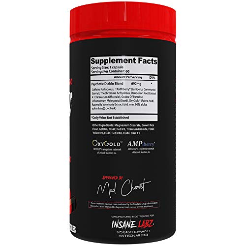 Psychotic Diablo Thermogenic Fat Burner by Insane Labz – Grains of Paradise, Theobromine, AMPiberry | 60 Servings