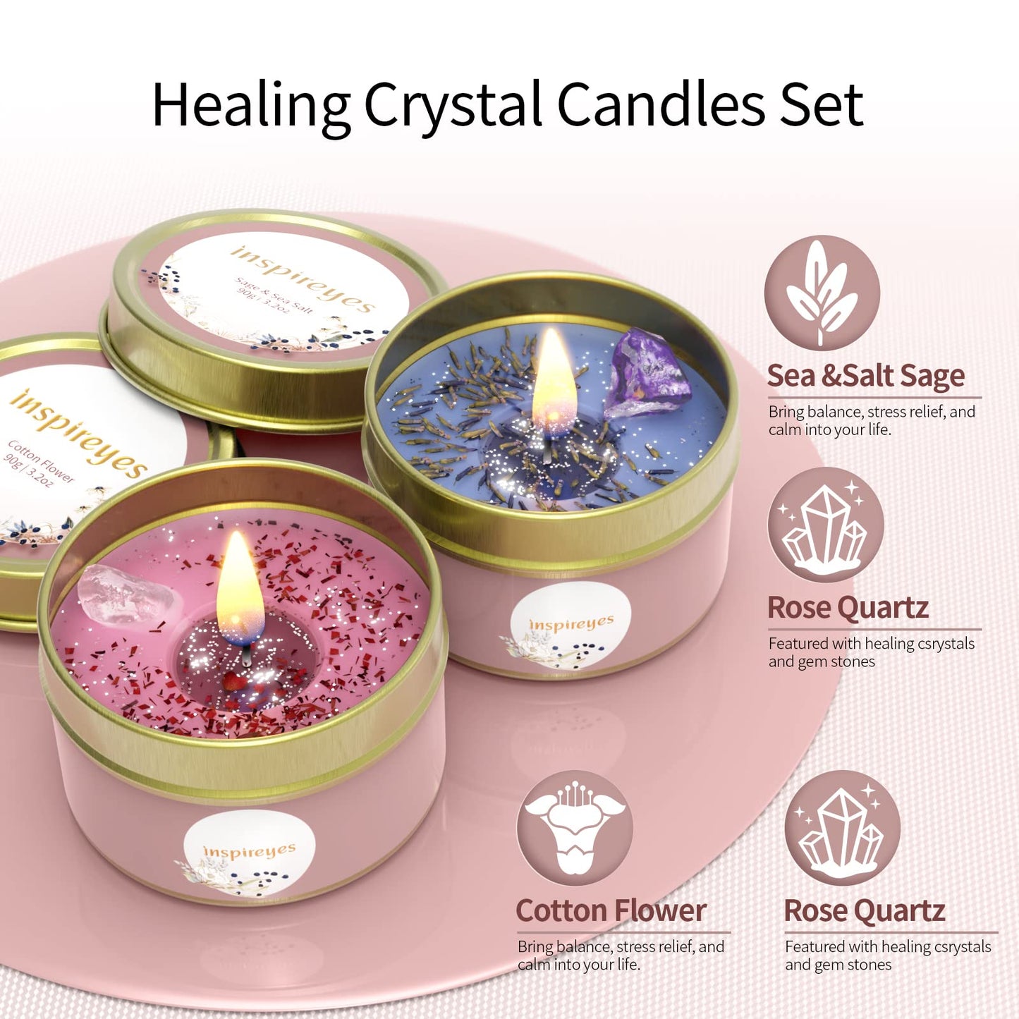 Inspireyes Candles Gift Set – Aromatherapy Soy Candles 2-Pack with Crystals