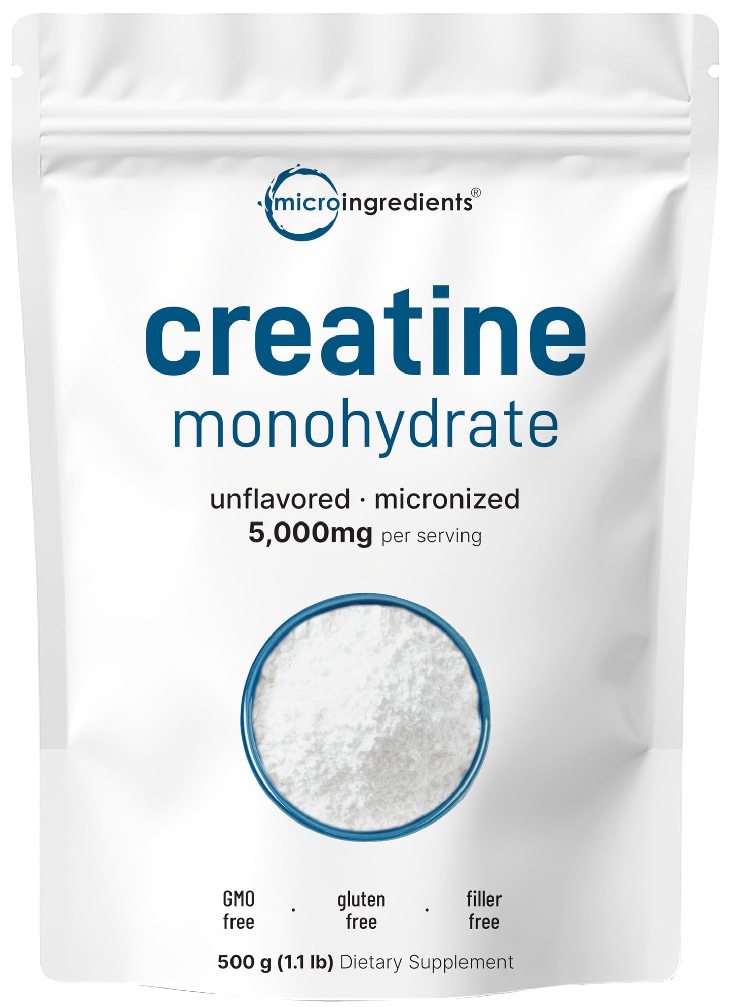 Instant Creatine Monohydrate Powder 500g – 5g/Serving, Unflavored, Keto & Vegan