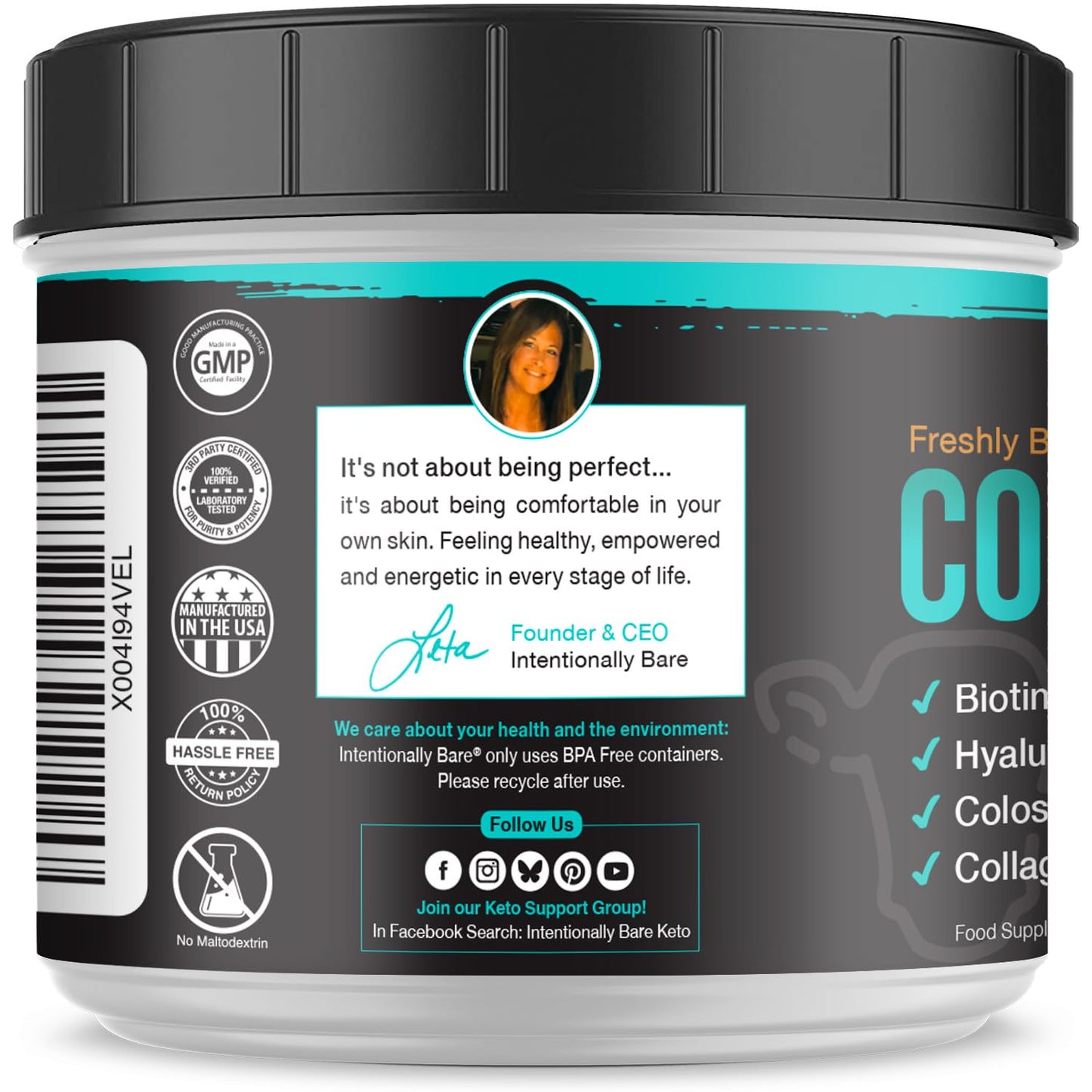 Intentionally Bare Colostrum & Collagen Powder – Coffee Flavor, 60 Servings