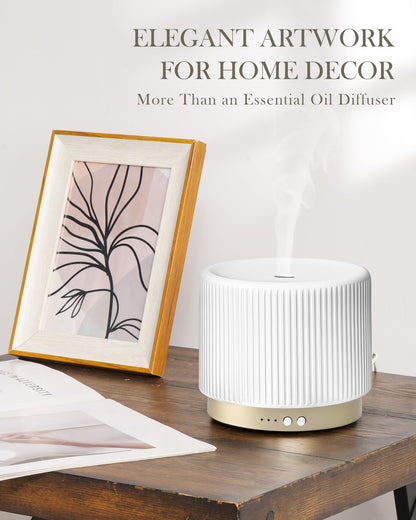280ml Ceramic Essential Oil Diffuser – Ultrasonic Cool Mist, Auto Shut-Off, Quiet Sleep