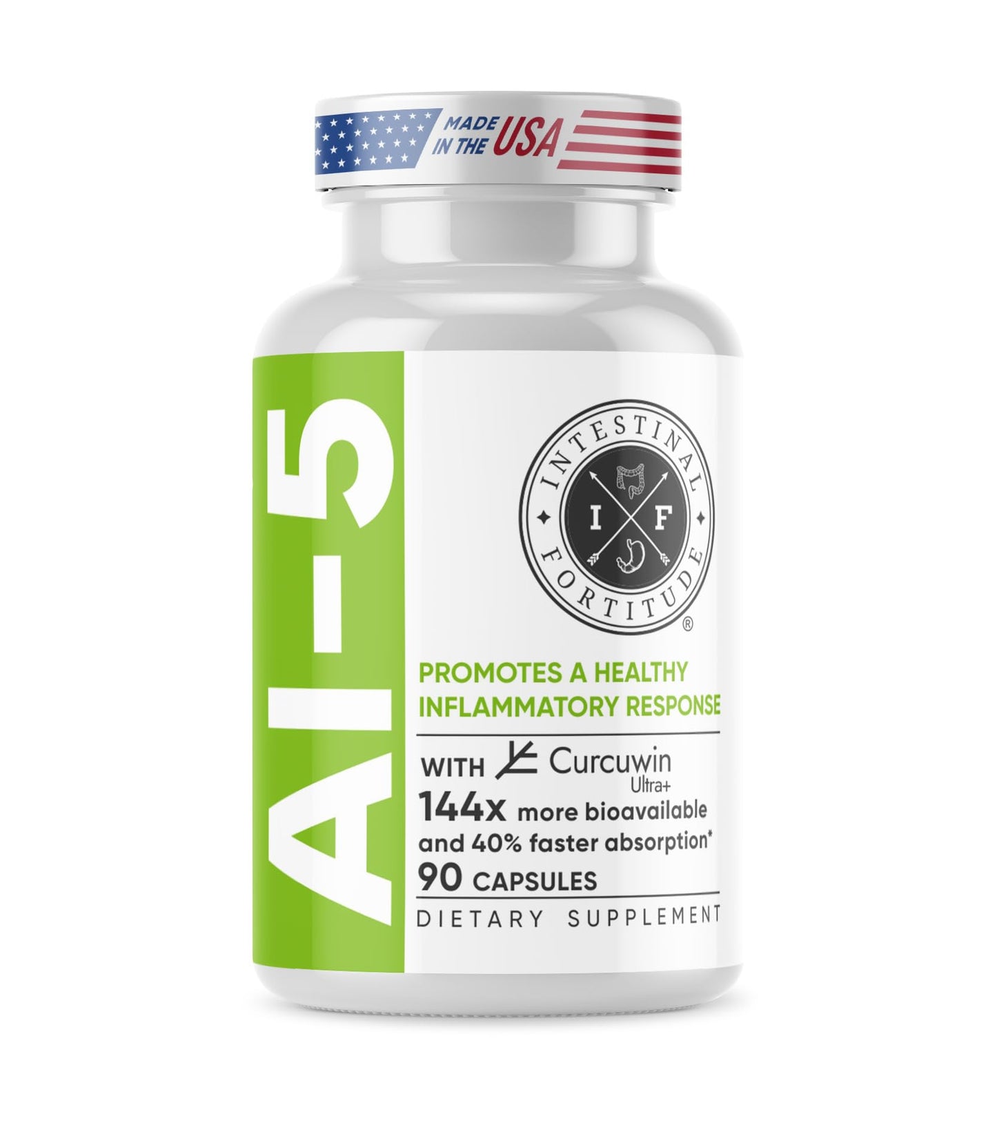 Intestinal Fortitude AI-5 Digestive Capsule with CurcuWIN, Turmeric & Ginger – Gut Support (Non-GMO, Dairy Free)