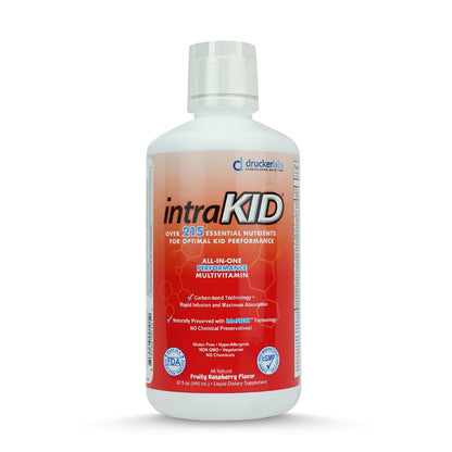 intraKID Drucker Labs Organic Liquid Multivitamin for Kids – Fruity Raspberry, Immune Support, 32 oz