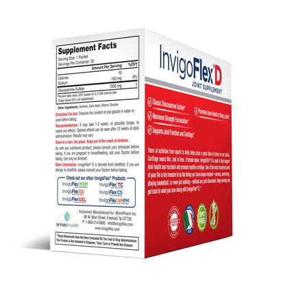 INVIGOFLEX® D - 1500mg Glucosamine Sulfate Powder (Classic) | Premium Joint Support – 30 Packets