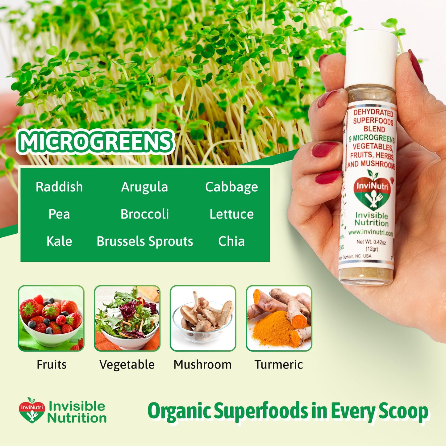 InviNutri Superfood Powder – Unflavoured, Sensory-Friendly | 40x Nutrients, 30mg Sulforaphane