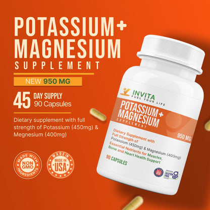 Invita Potassium Magnesium – 180 Capsules, High Absorption, Non-GMO, Gluten Free