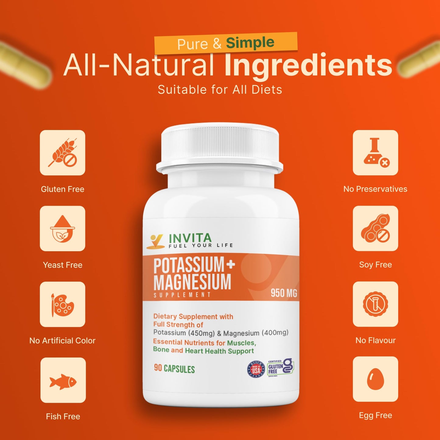 Invita Potassium Magnesium – 180 Capsules, High Absorption, Non-GMO, Gluten Free