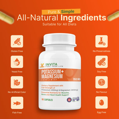 Invita Potassium Magnesium – 180 Capsules, High Absorption, Non-GMO, Gluten Free