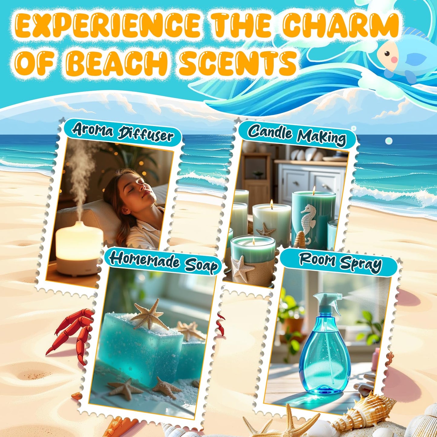 INWICOPH Beach Fragrance Oil Set – 6x10ml for Diffusers, Candles & Soaps