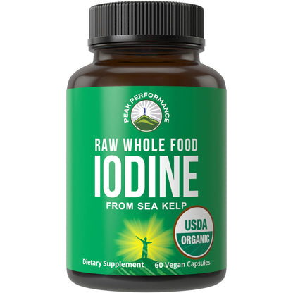 USDA Organic Raw Whole Food Iodine Supplement from Organic Kelp (Ascophyllum Nodosum) – 60 Vegan Capsules