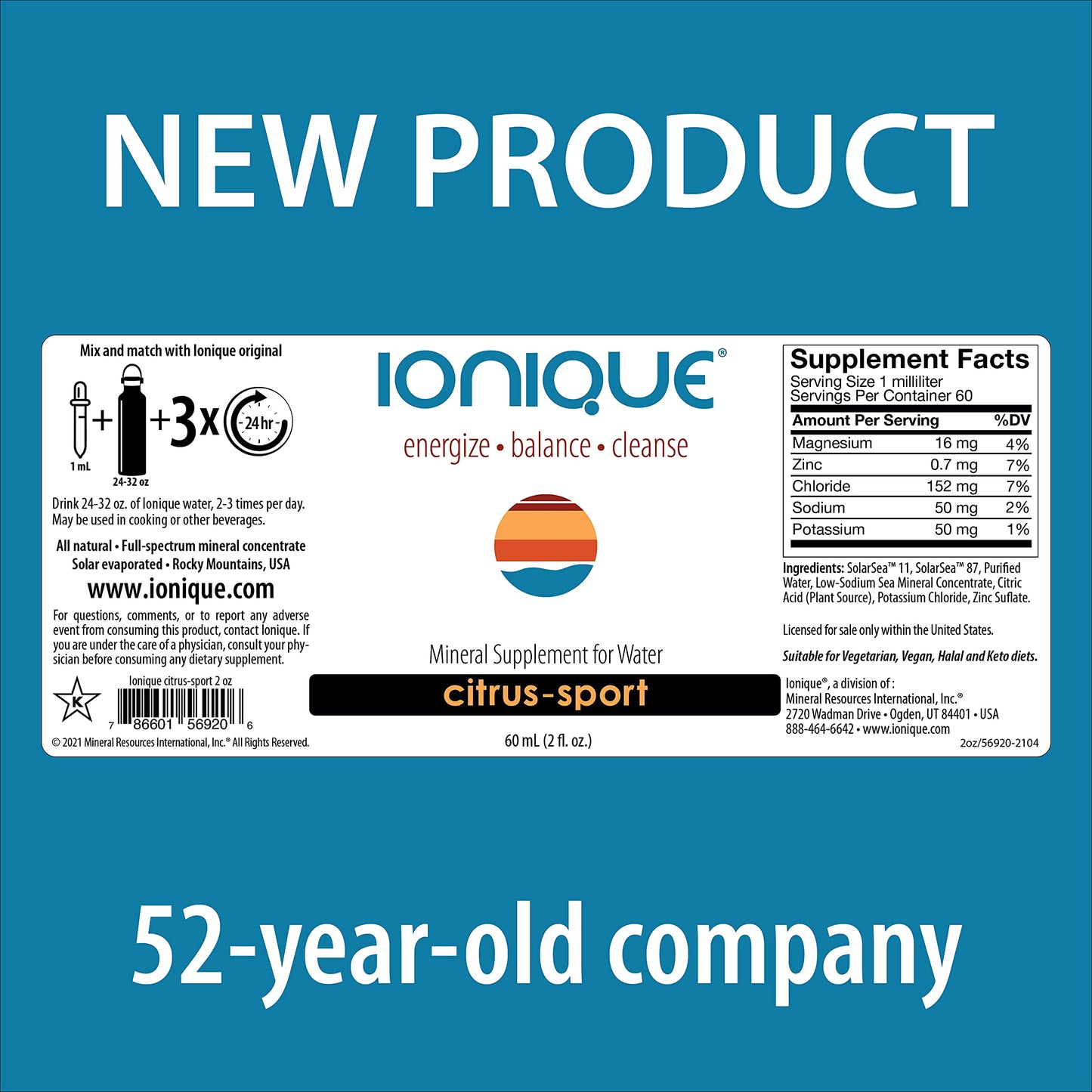 NEW Ionique Mineral Hydration System – Magnesium, Trace Minerals & Electrolytes in 2 oz Liquid Drops