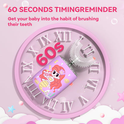 Kids U-Shaped Electric Toothbrush – Mermaid Purple, 6 Modes, Rechargeable (Ages 2-6)