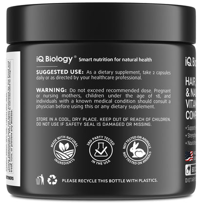 IQ BIOLOGY Biotin Collagen Keratin – Hair Growth Vitamins for Women & Men, 10000mcg Biotin + Hyaluronic Acid
