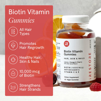 iRestore Hair Gummy Vitamins – Vegan Biotin Gummies for Hair, Skin & Nails | Biotin 10,000 mcg, 3-Pack