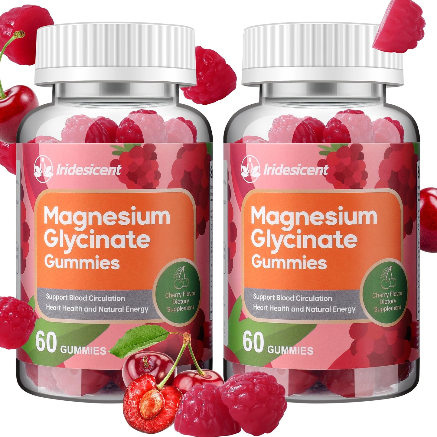 IRIDESICENT Magnesium Glycinate Gummies 400mg – Sugar-Free Cherry, Ashwagandha, Zinc, Vegan (120 Gummies)