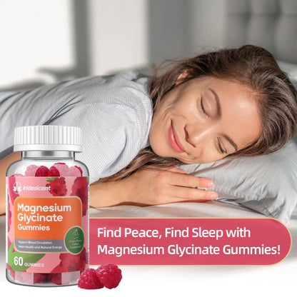 IRIDESICENT Magnesium Glycinate Gummies 400mg – Sugar-Free Cherry, Ashwagandha, Zinc, Vegan (120 Gummies)