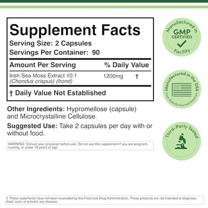 Irish Sea Moss Capsules 1200mg - 180 Count | Double Wood