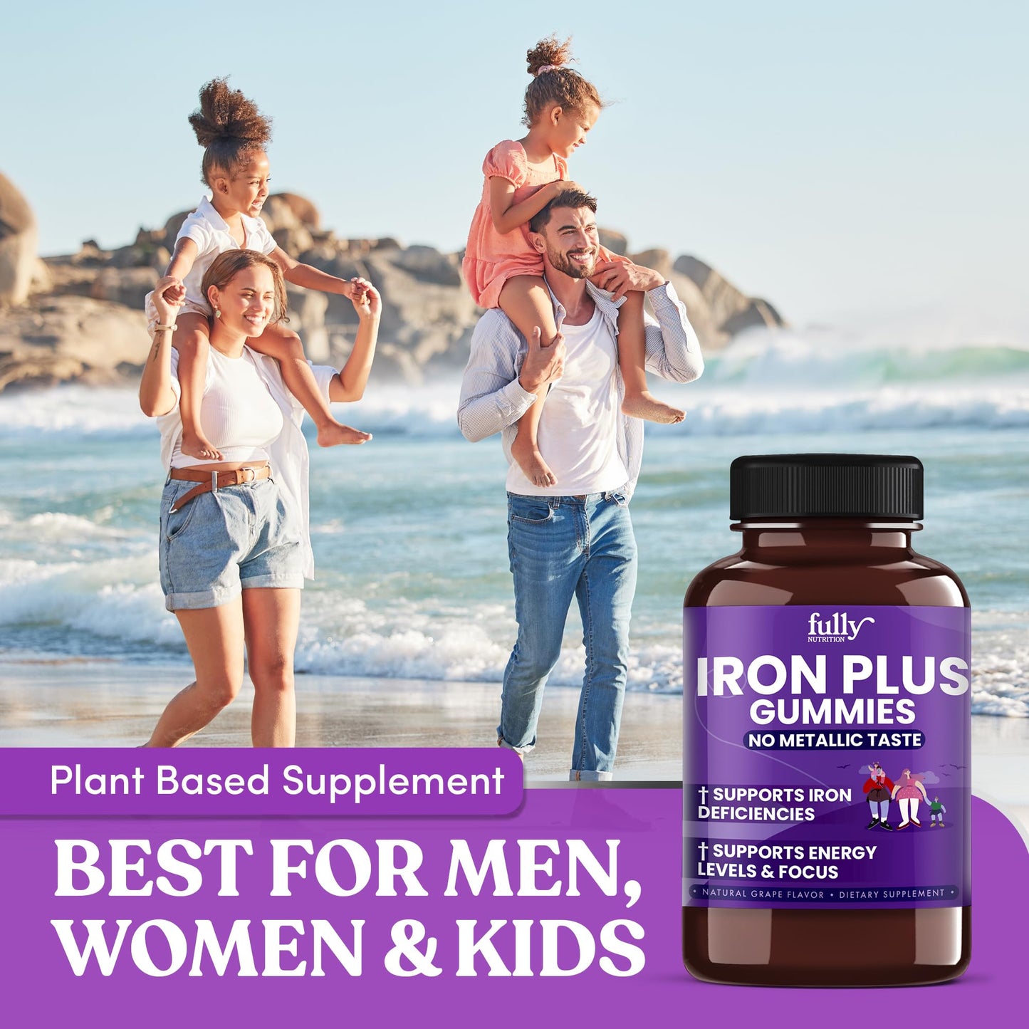 Iron Gummies for Women, Men & Kids – Fresh Grape Flavor, 100 Gummies (50 Days) | Iron Deficiency & Anemia Support